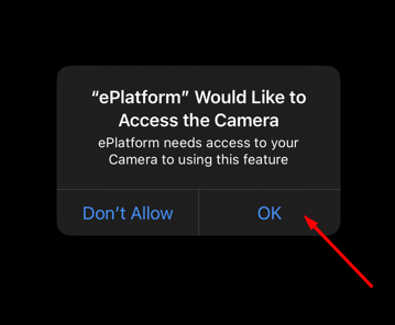 Camera permission request for scanning an ePlatform library QR code
