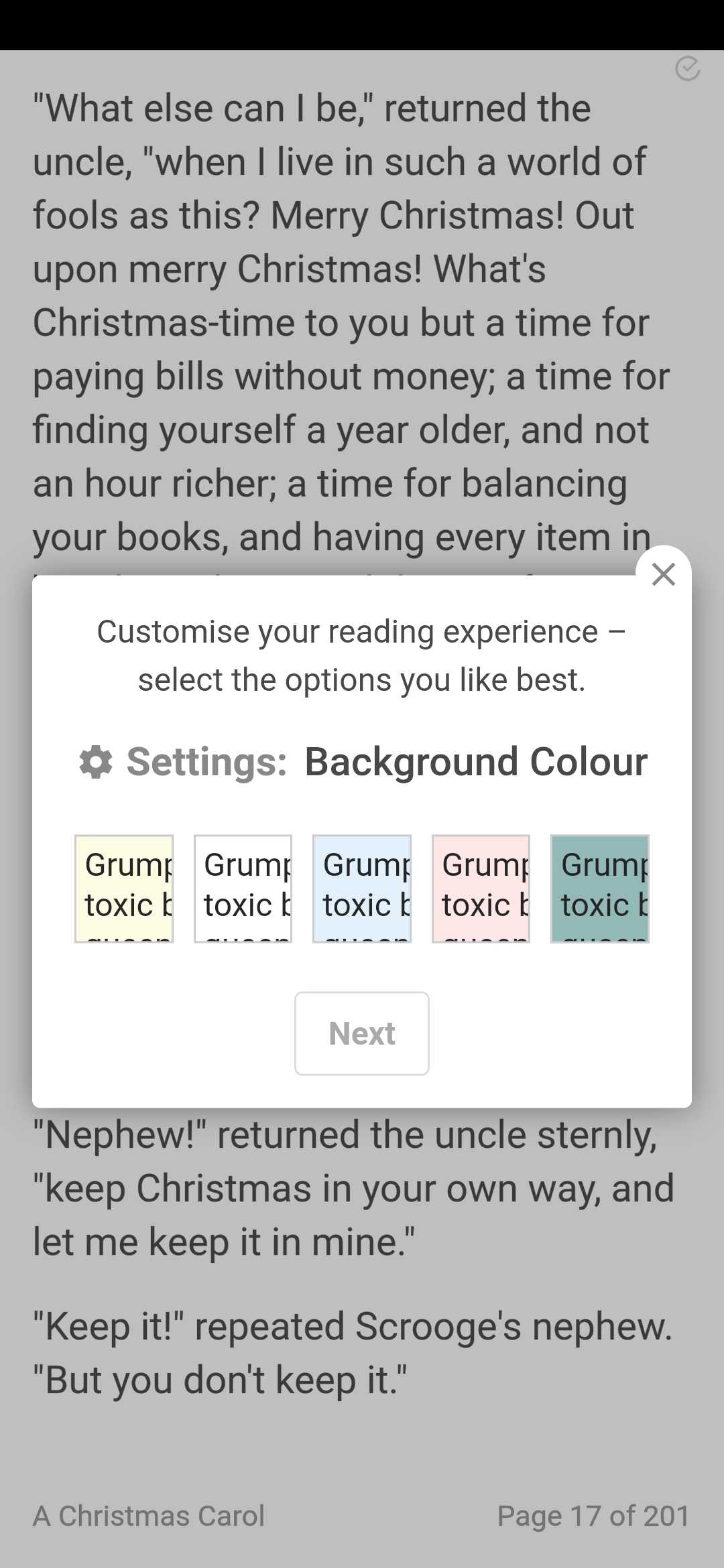 eBook reader settings wizard in ePlatform