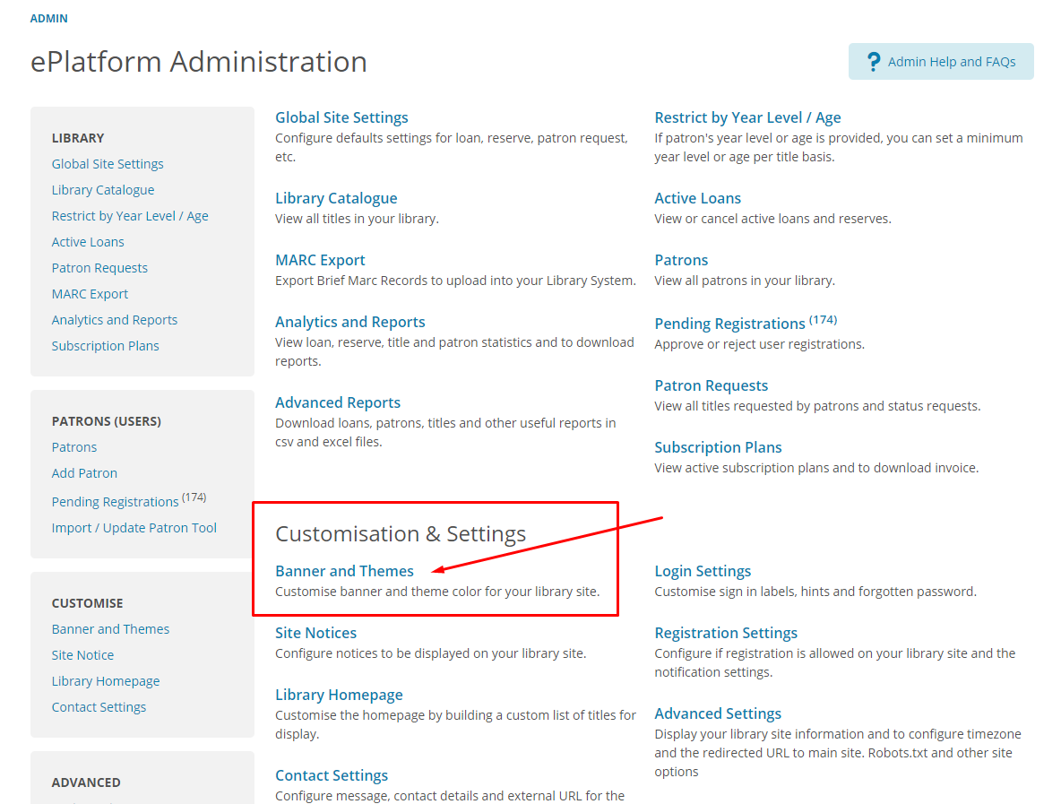 Banner, logo and theme settings in the ePlatform Admin area