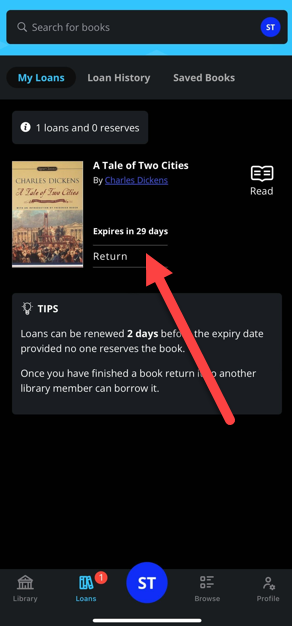 Return option for a borrowed title in ePlatform