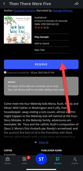 Reserve option for an unavailable title in ePlatform