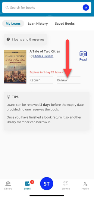 Renew option for a borrowed title in ePlatform