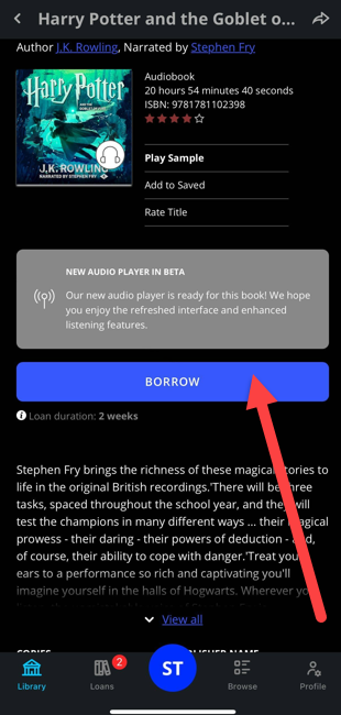 Borrow option for an eBook in ePlatform